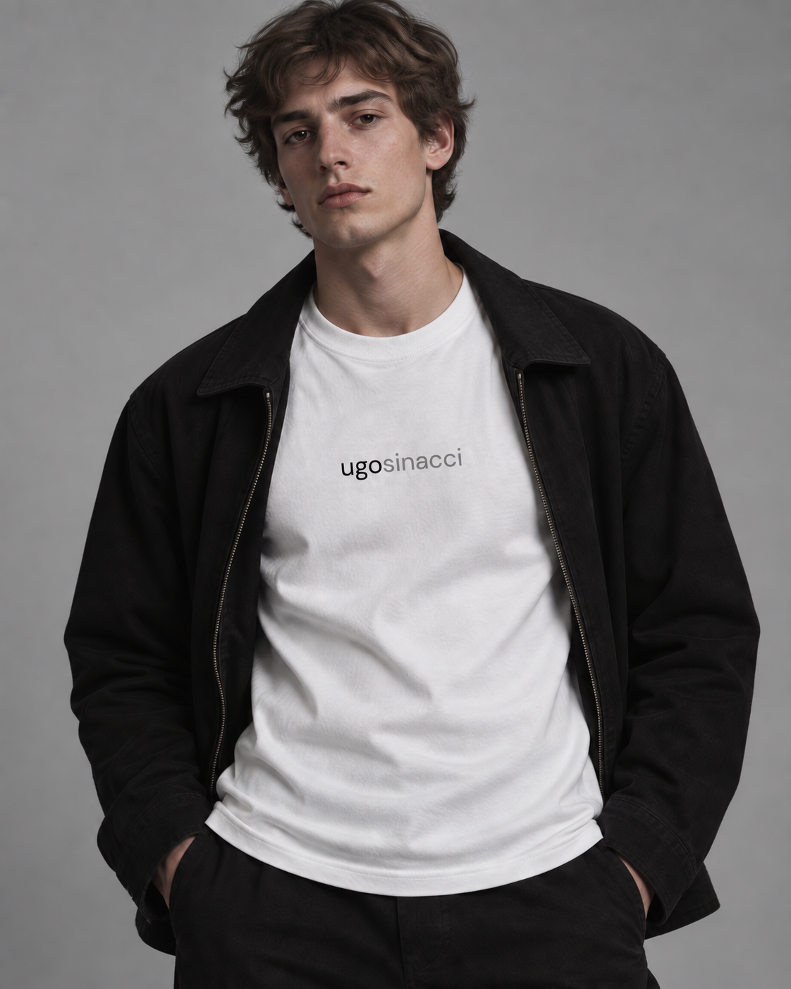 Layer / white t-shirt with ugo sinacci logo